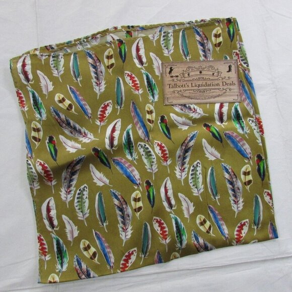 M&F Western Silk Wild Rag Handkerchief Bandana Feather Print Gold 20x20 - Picture 2 of 2